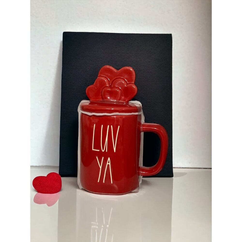 Rae Dunn “LUV YA” Red Mug w/Heart Topper Lid Valentines NEW!